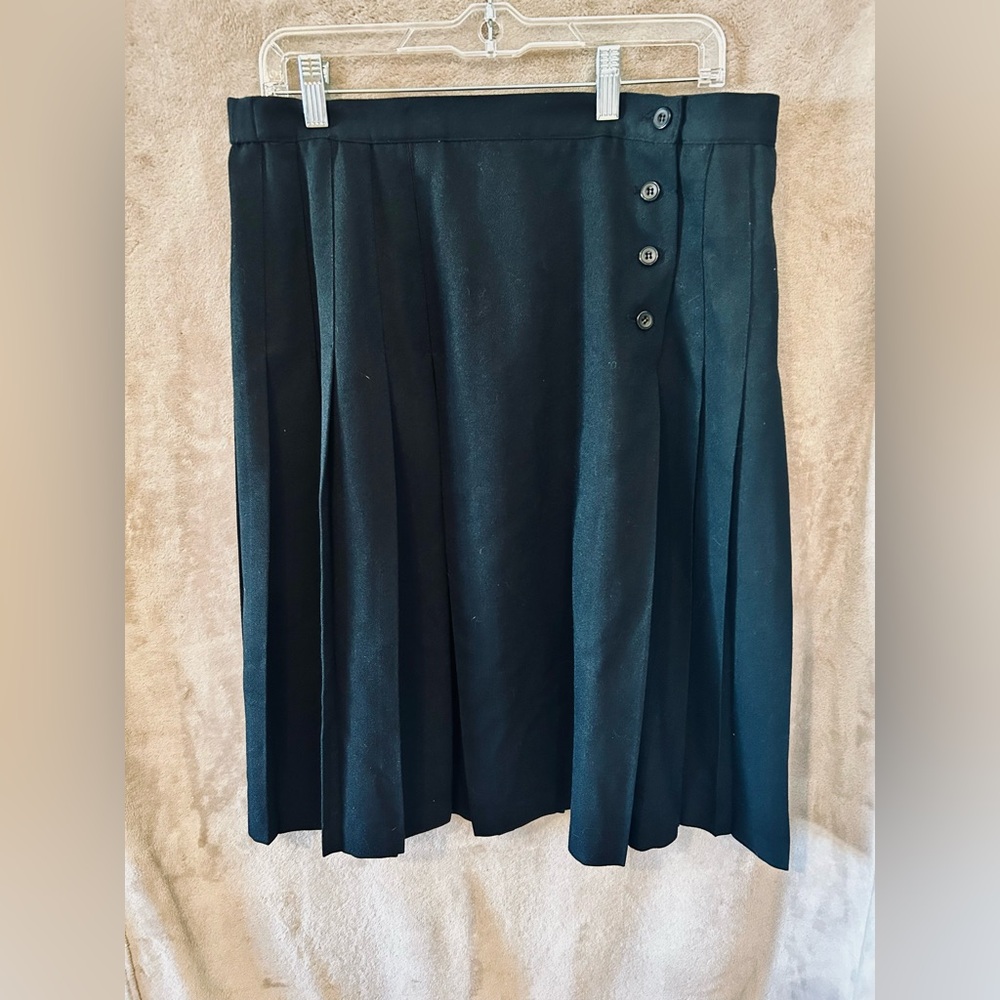 Koret Black Pleated A-Line Skirt with Button Detail